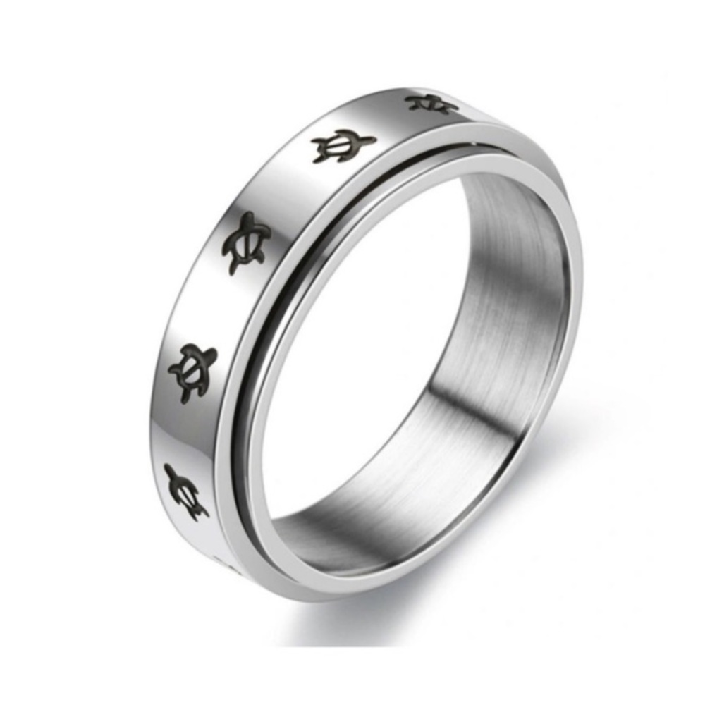 Stainless Steel Turtle Spinner Ring Silver Fidget Spinner Band